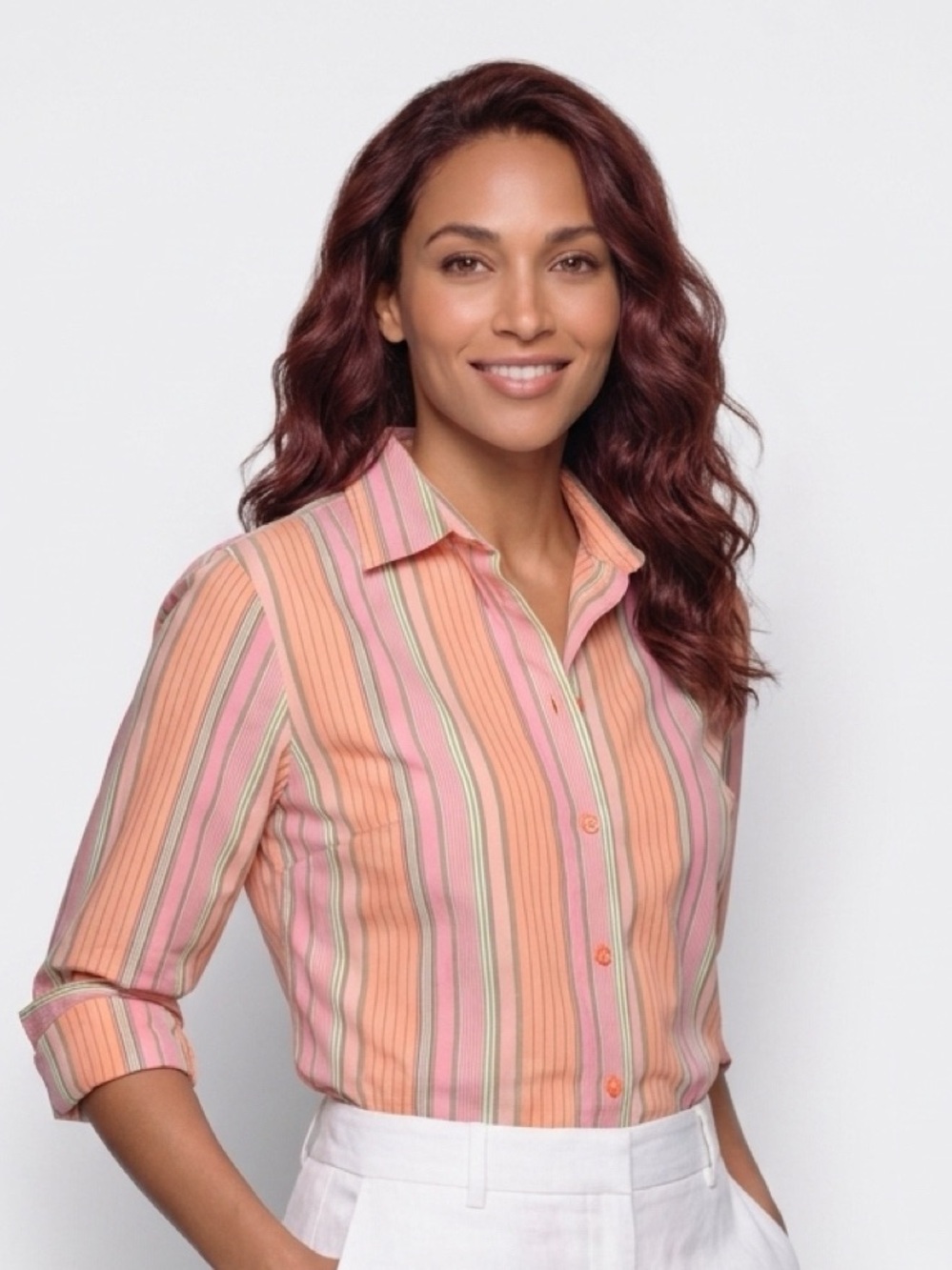 Talbots Women’s Size 8 Stretch Wrinkle Resistant Striped Button Down Shirt